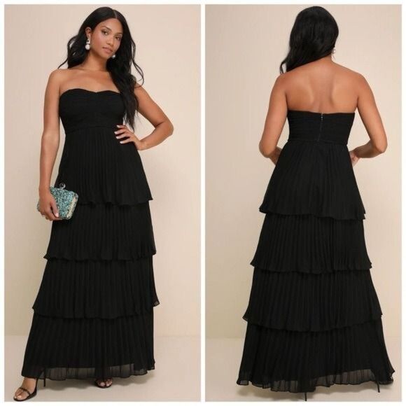 Lulus Seriously Sensational Black Strapless Tiered Maxi Dress Size Medium NEW - Picture 1 of 12